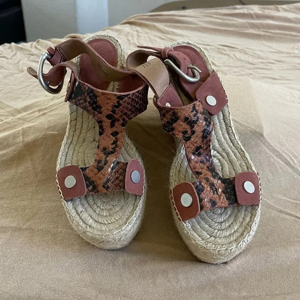 Frye Espadrille Platform Wedges Harper Sling Sandals Faux Snake Size 6 - Picture 2 of 5